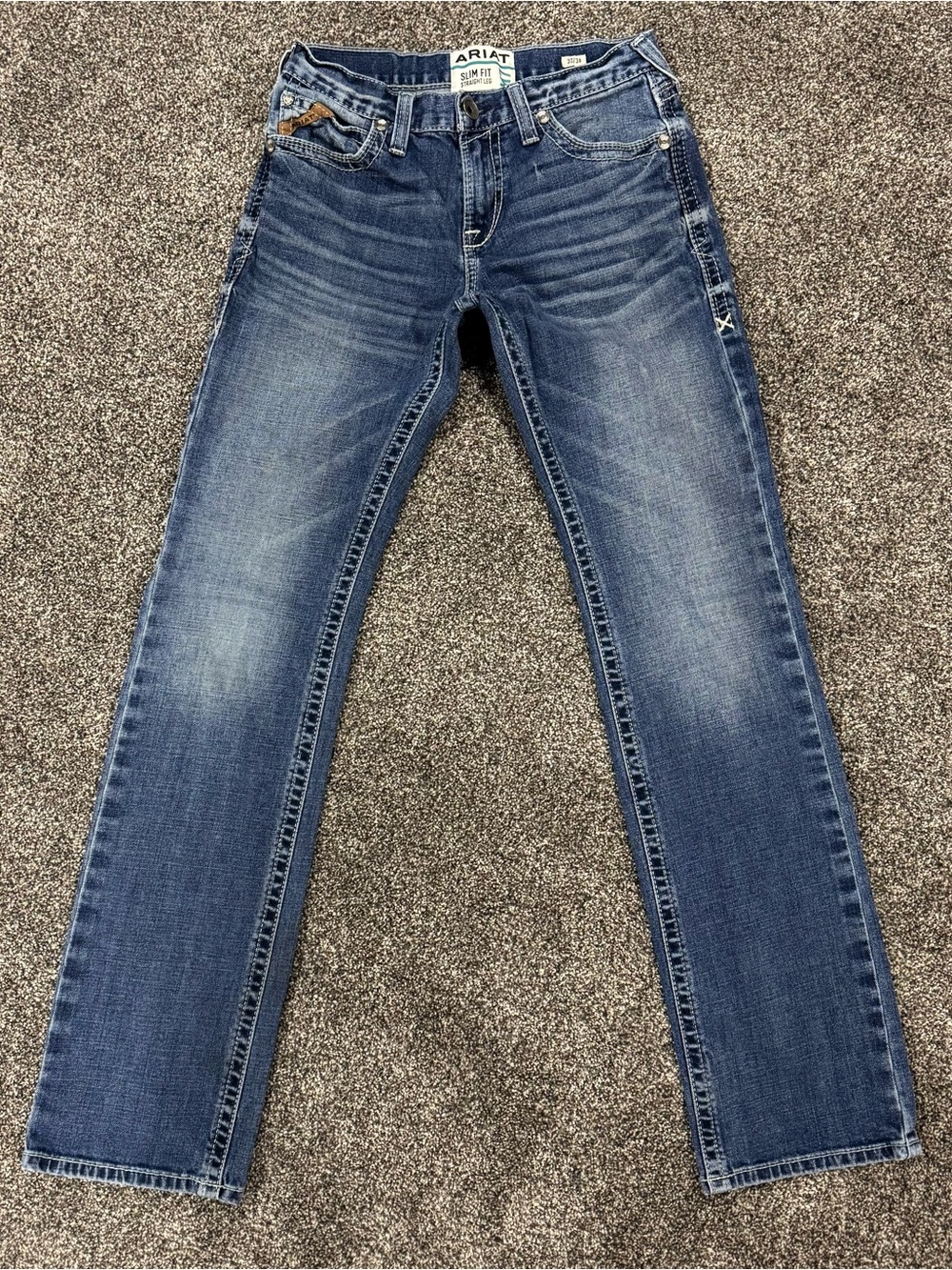 Ariat Jeans Men 30x36 Blue M7 Coltrane Slim Straight Low Rise Stretch Denim